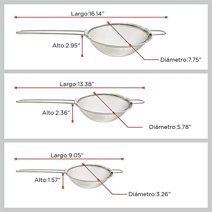 Foto 3 pulgar | Coladores de Cocina U Chef de Malla Fina en 3 Medidas Diferentes