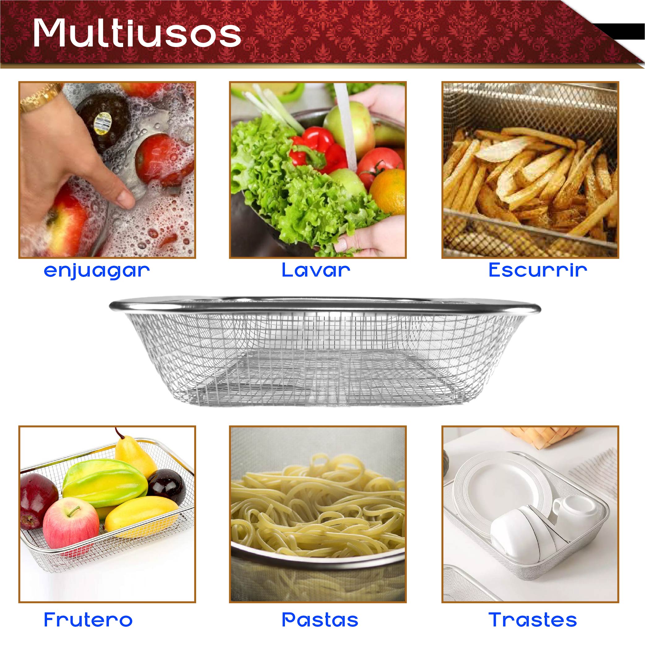 Foto 4 pulgar | Colador para Cocina Rd Royal Cook color Plateado de Acero Inoxidable Rectangular Malla Multiusos