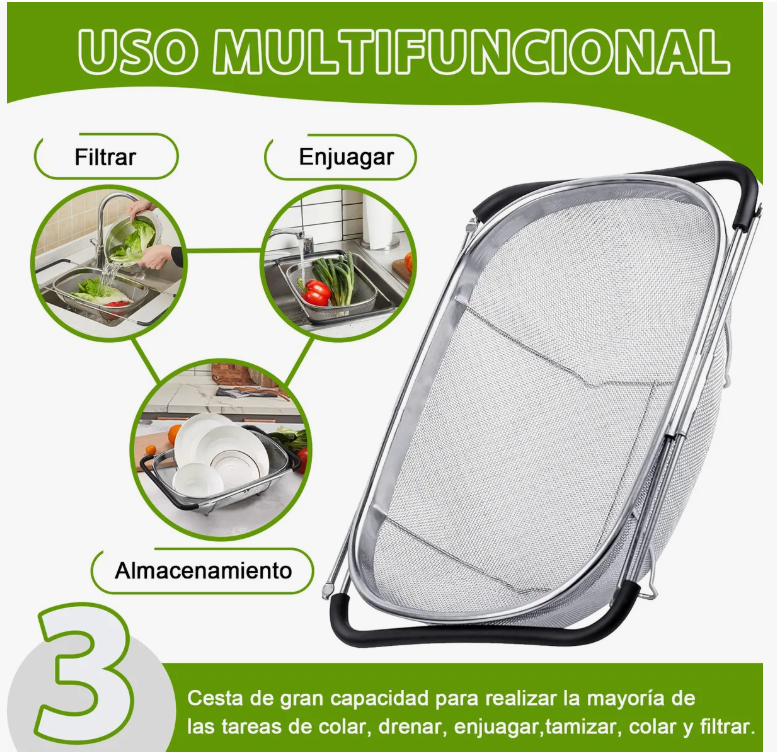 Foto 3 pulgar | Colador Xtellar Rectangular De Acero Inoxidable Extensible