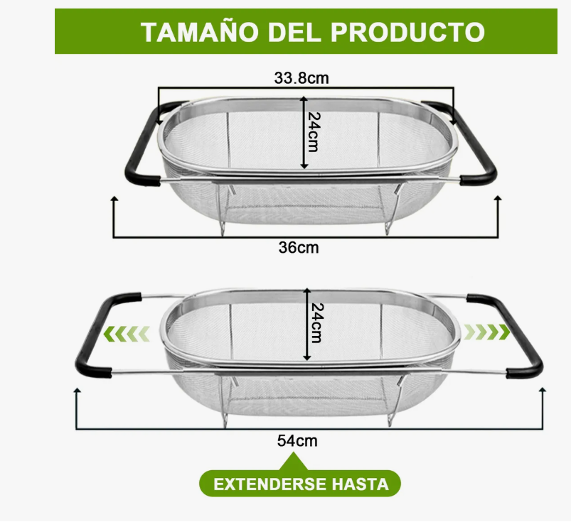 Foto 4 pulgar | Colador Xtellar Rectangular De Acero Inoxidable Extensible