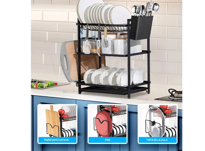 Foto 4 | Escurridor Xtellar De Platos De 3 Niveles Con Bandejas De Extraíbles
