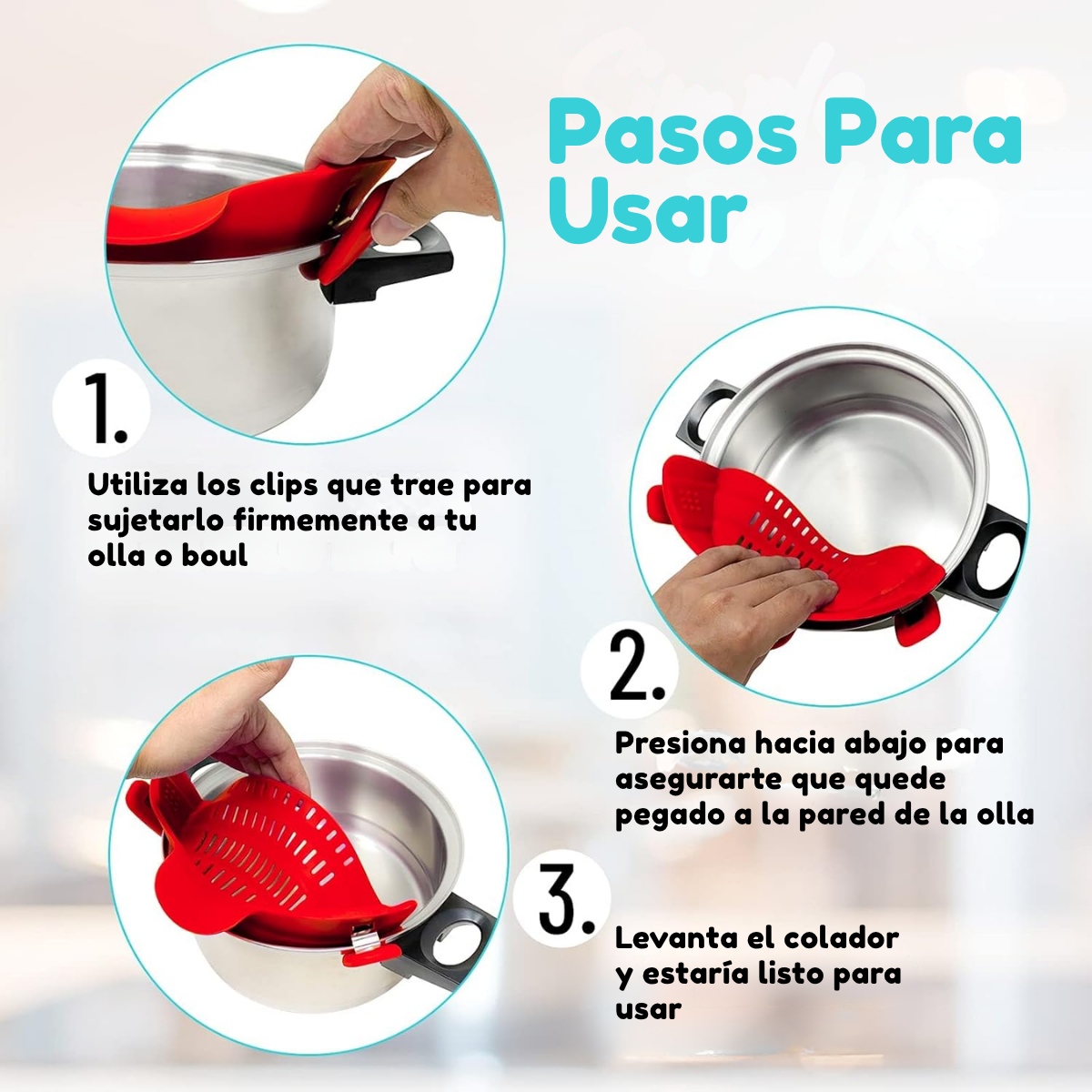 Foto 5 | Colador De Silicona Universal Para Alimentos Verduras Pasta ( Color Verde)