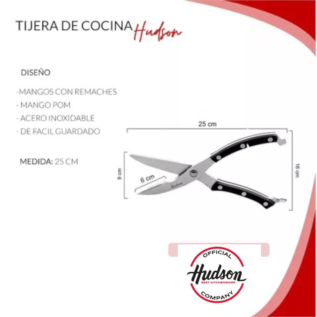 Foto 4 pulgar | Tijera Cocina Profesional Hudson Acero Inoxidable Mango Pom