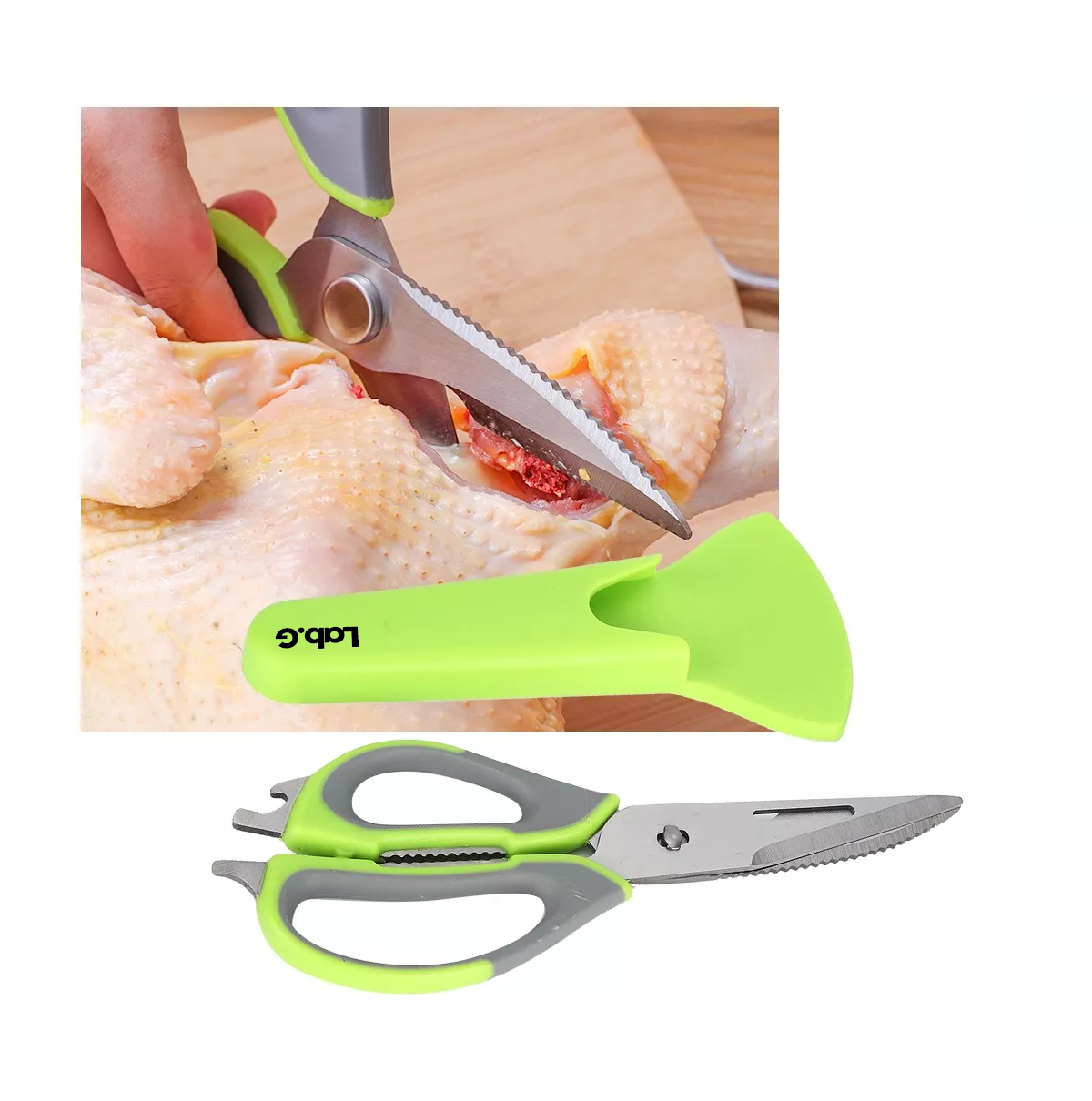 Foto 3 pulgar | Tijeras De Cocina Multifunción Lab.g Para Cortar Huesos De Pollo Verde