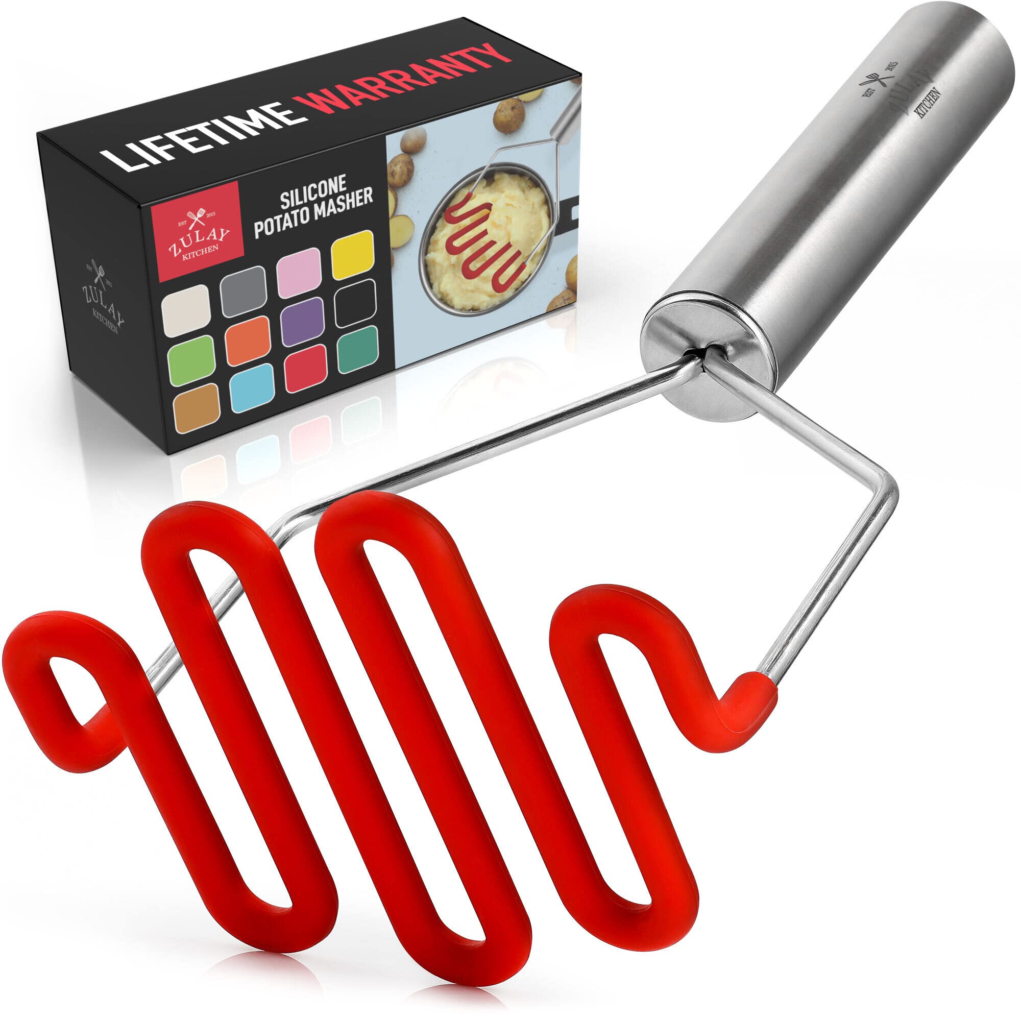 Trituradora De Patatas Zulay Kitchen, De Acero Inoxidable, Antiarañazos, Color Rojo - Venta Internacional.