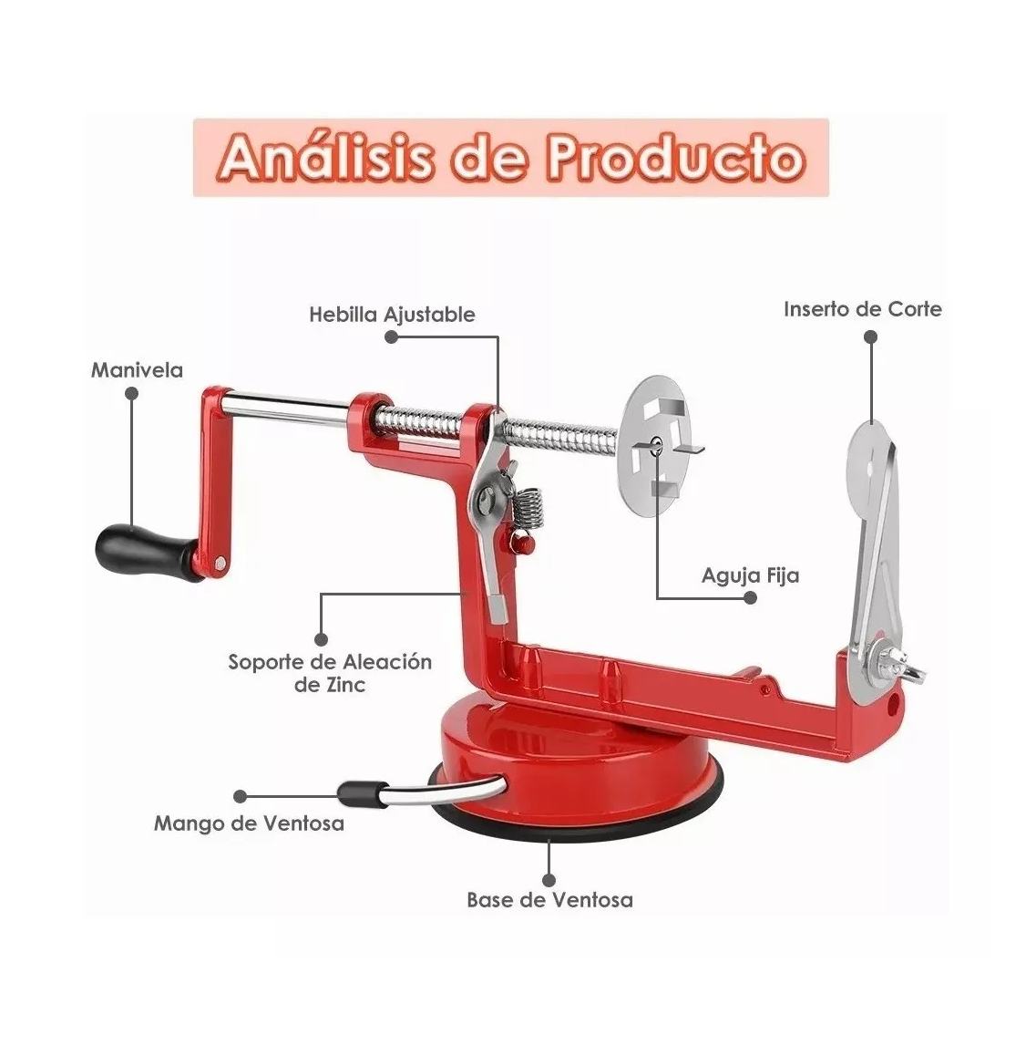 Foto 5 | Cortador Profesional de Papas en Espiral Acero Inoxidable Rojo