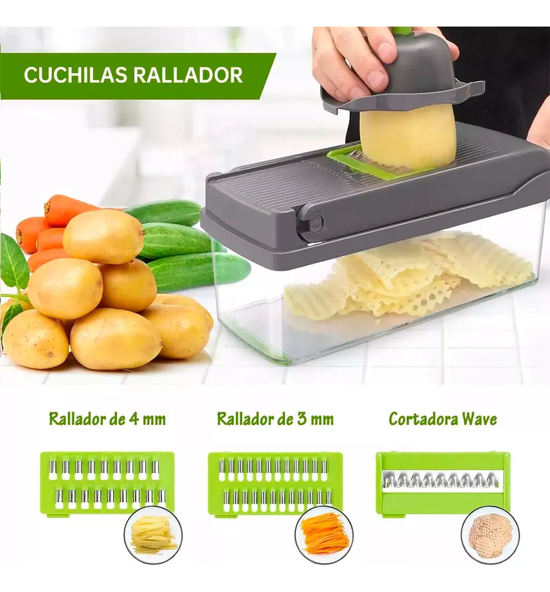 Foto 5 | Rallador Mandolina Cortador De Frutas Y Verduras 6 En 1