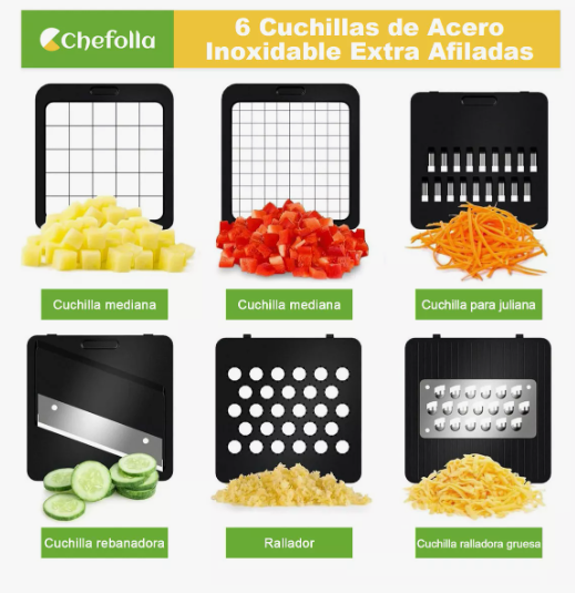 Foto 3 pulgar | 10 En 1 Rallador Cortador Rebanador Picador Con 6 Cuchillas Filosas Mejoradas Para Verduras Y Frutas Multicorte