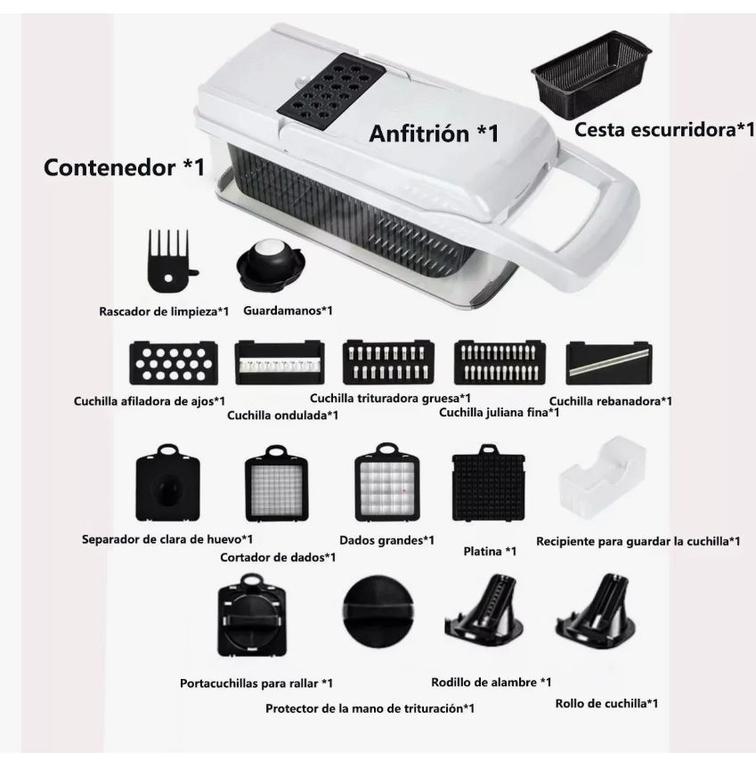 Foto 2 | Kit De Picador De Verduras Rallador 20 In 1 Con Cesta