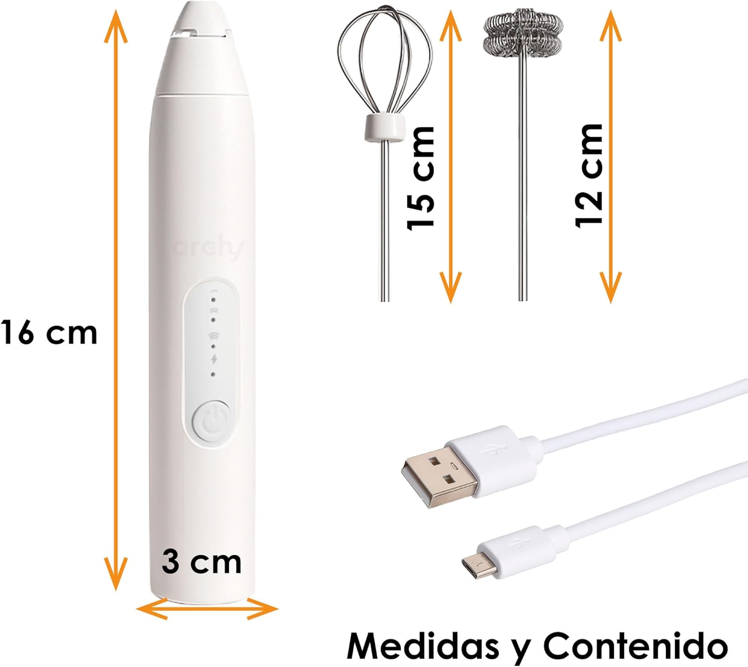 Foto 6 pulgar | Espumador De Leche Archy Eléctrico Usb Recargable 3 Velocidades Con 2 Accesorios Agitadores De Bebidas Para Café Huevos