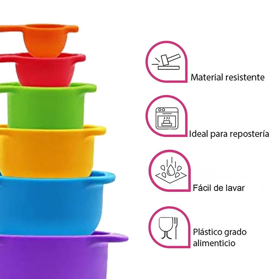 Foto 3 pulgar | Tazas Medidoras Aleissi 700365 Multicolor para Cocina y Repostería con 6 Piezas