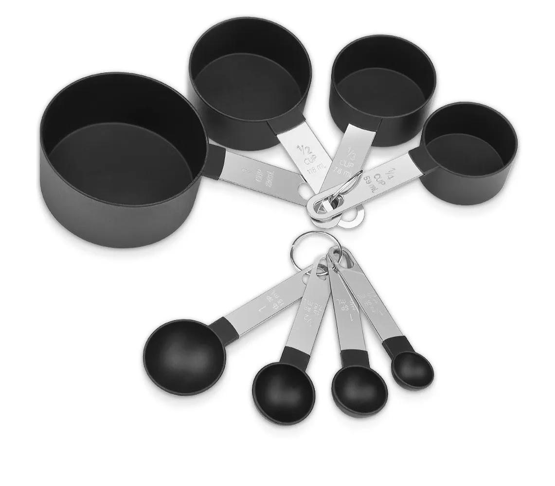 Juego de 4 Tazas Medidoras y 4 Cucharas para Repostería Malubero color Negro