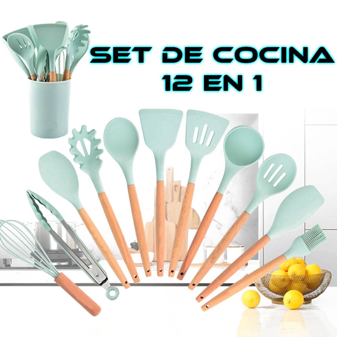 Foto 2 | Utensilios De Cocina De Silicona Y Madera 12pz