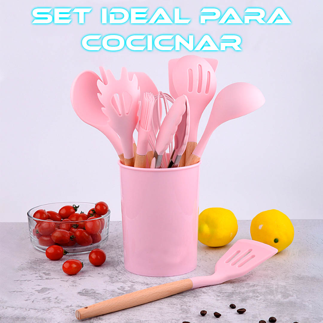 Foto 5 pulgar | Utensilios De Cocina De Silicona Y Madera 12pz