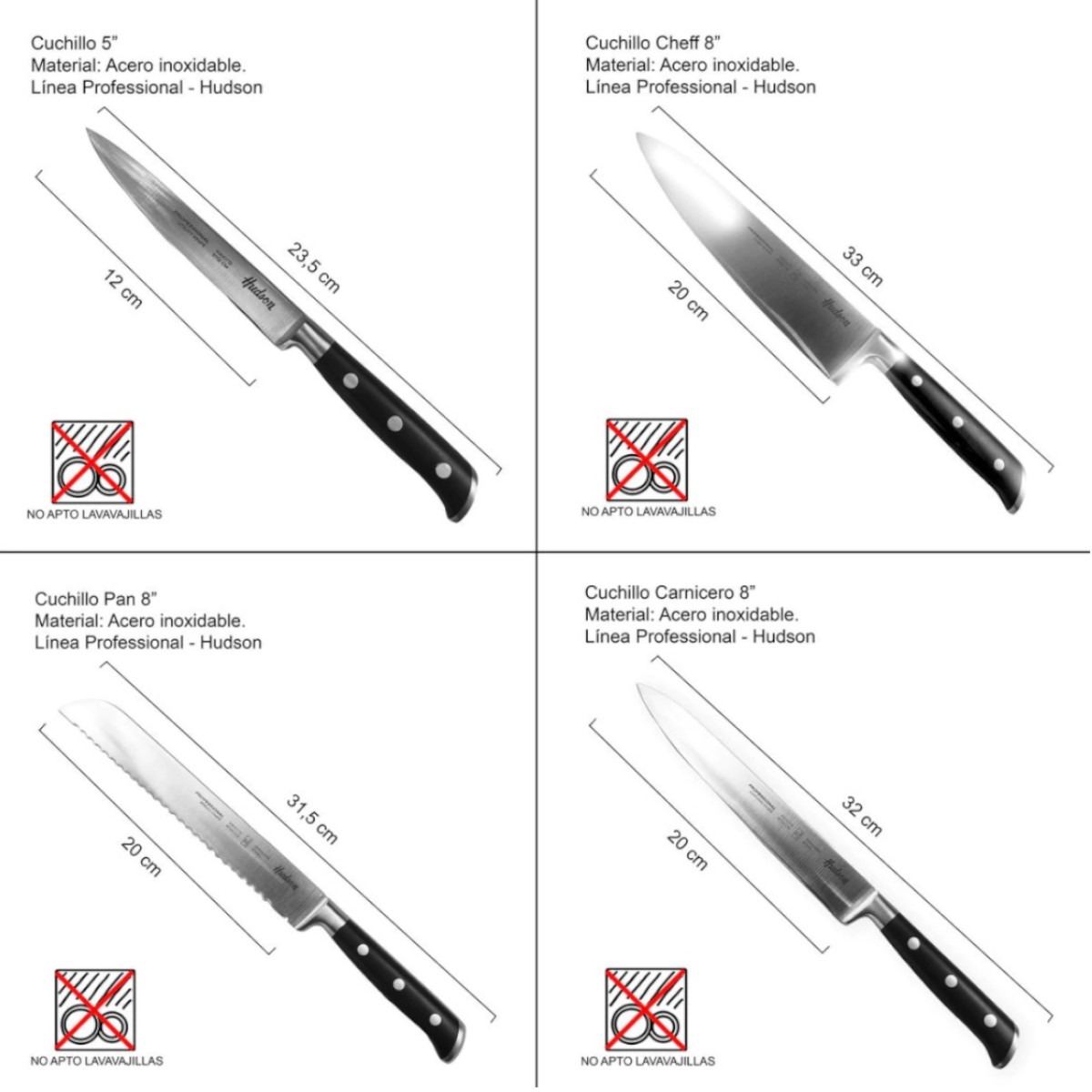 Foto 3 pulgar | Juego Set 4 Cuchillos Hudson Inox Antiadherente Profesional