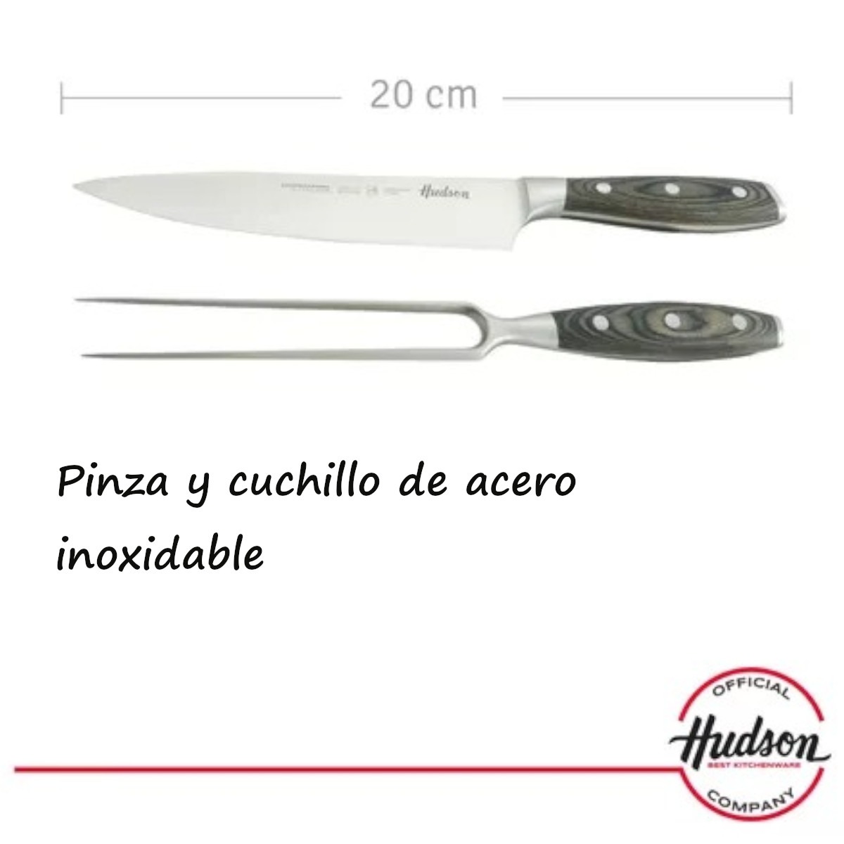 Foto 3 pulgar | Cuchillo Y Trinche Asador Hudson Mango Madera 20cm Inoxidable