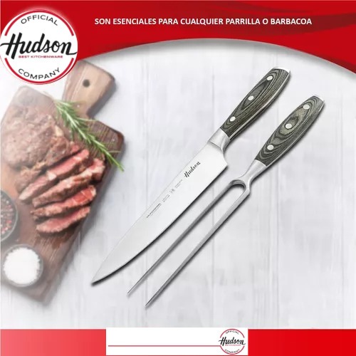Foto 5 pulgar | Cuchillo Y Trinche Asador Hudson Mango Madera 20cm Inoxidable