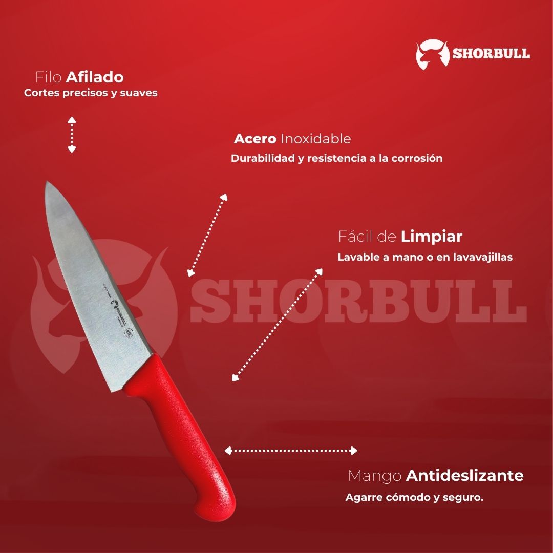 Foto 6 pulgar | Cuchillo Chef Rojo 12'' Shorbull