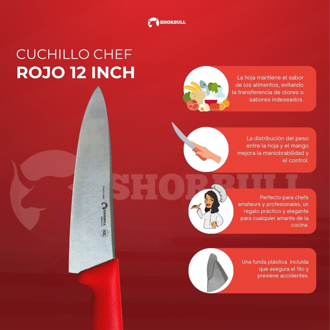 Foto 7 pulgar | Cuchillo Chef Rojo 12'' Shorbull