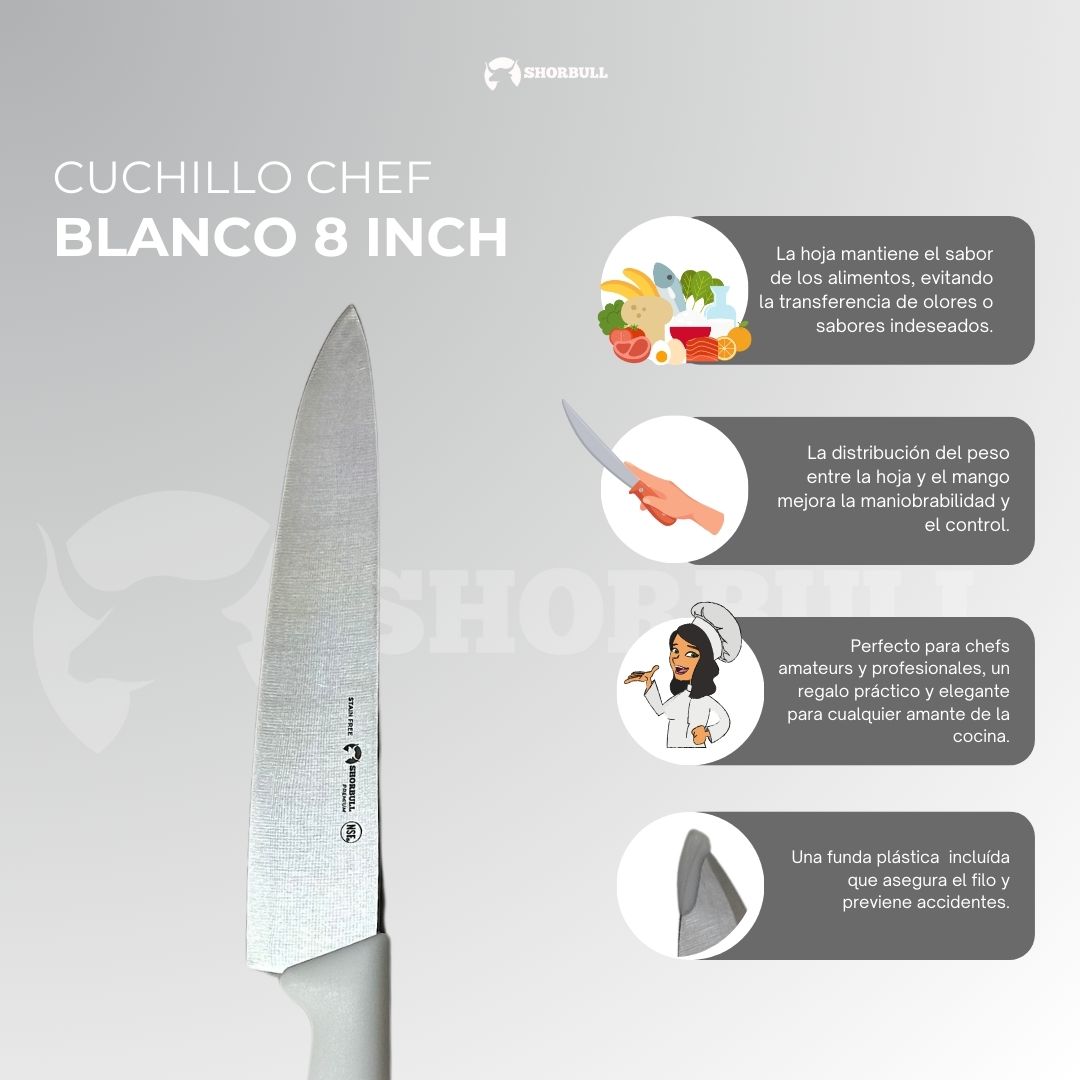 Foto 7 pulgar | Cuchillo Chef Blanco 8'' Shorbull