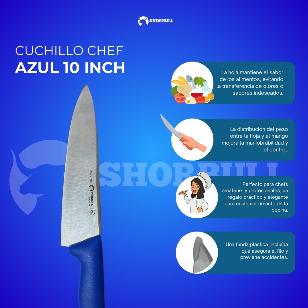 Foto 7 pulgar | Cuchillo Chef Azul 10'' Shorbull