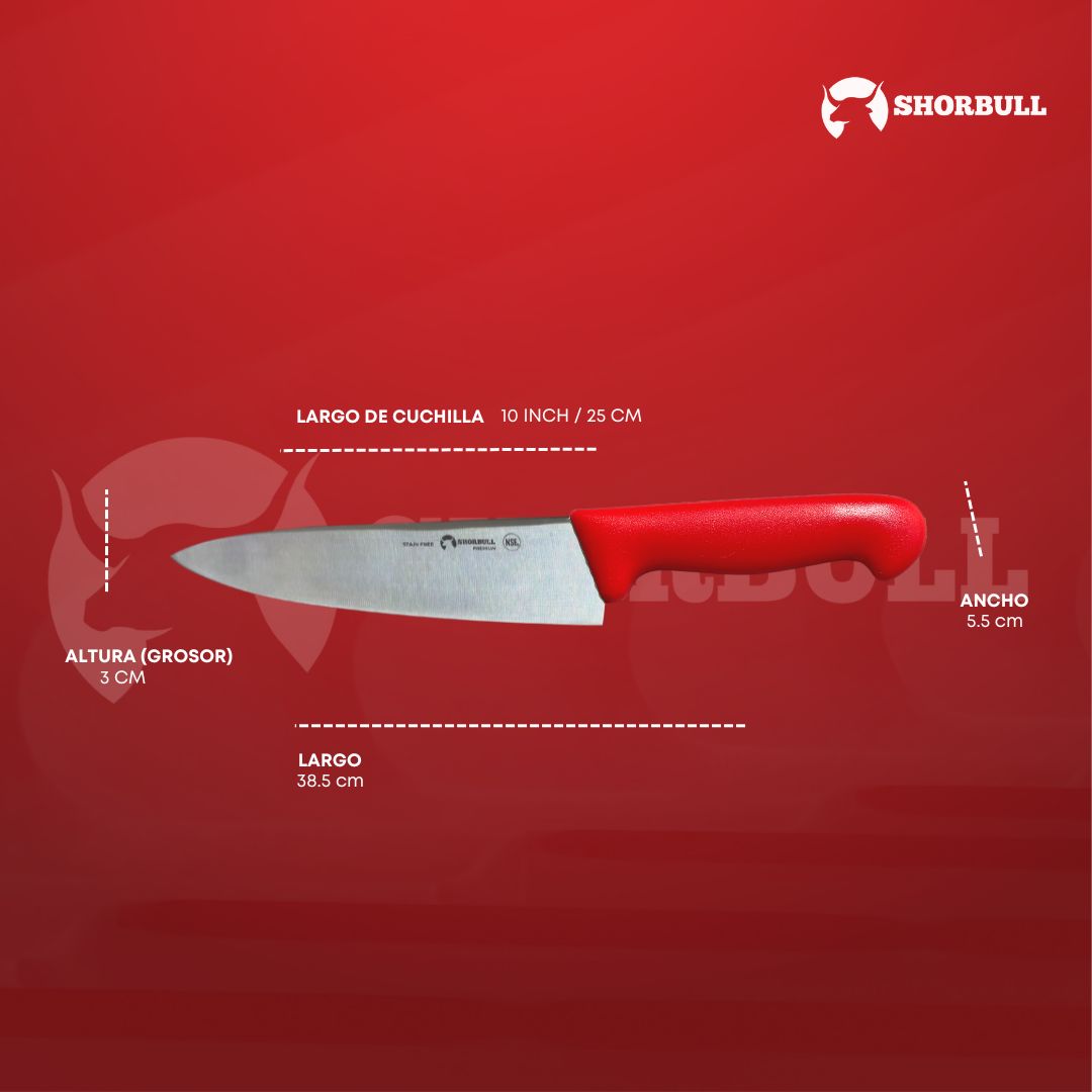 Foto 5 pulgar | Cuchillo Chef Rojo 10'' Shorbull