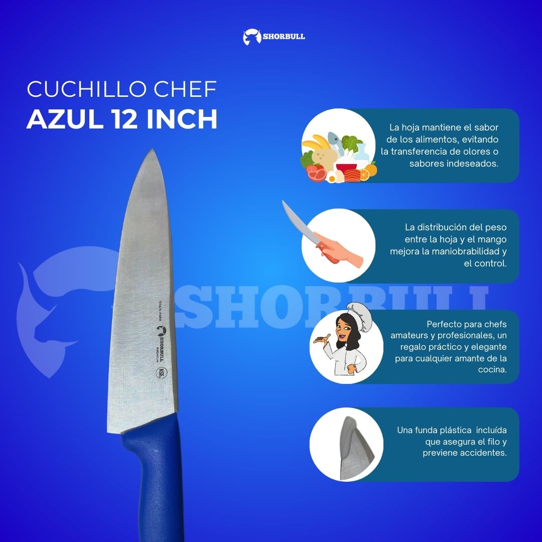 Foto 7 pulgar | Cuchillo Chef Azul 12'' Shorbull