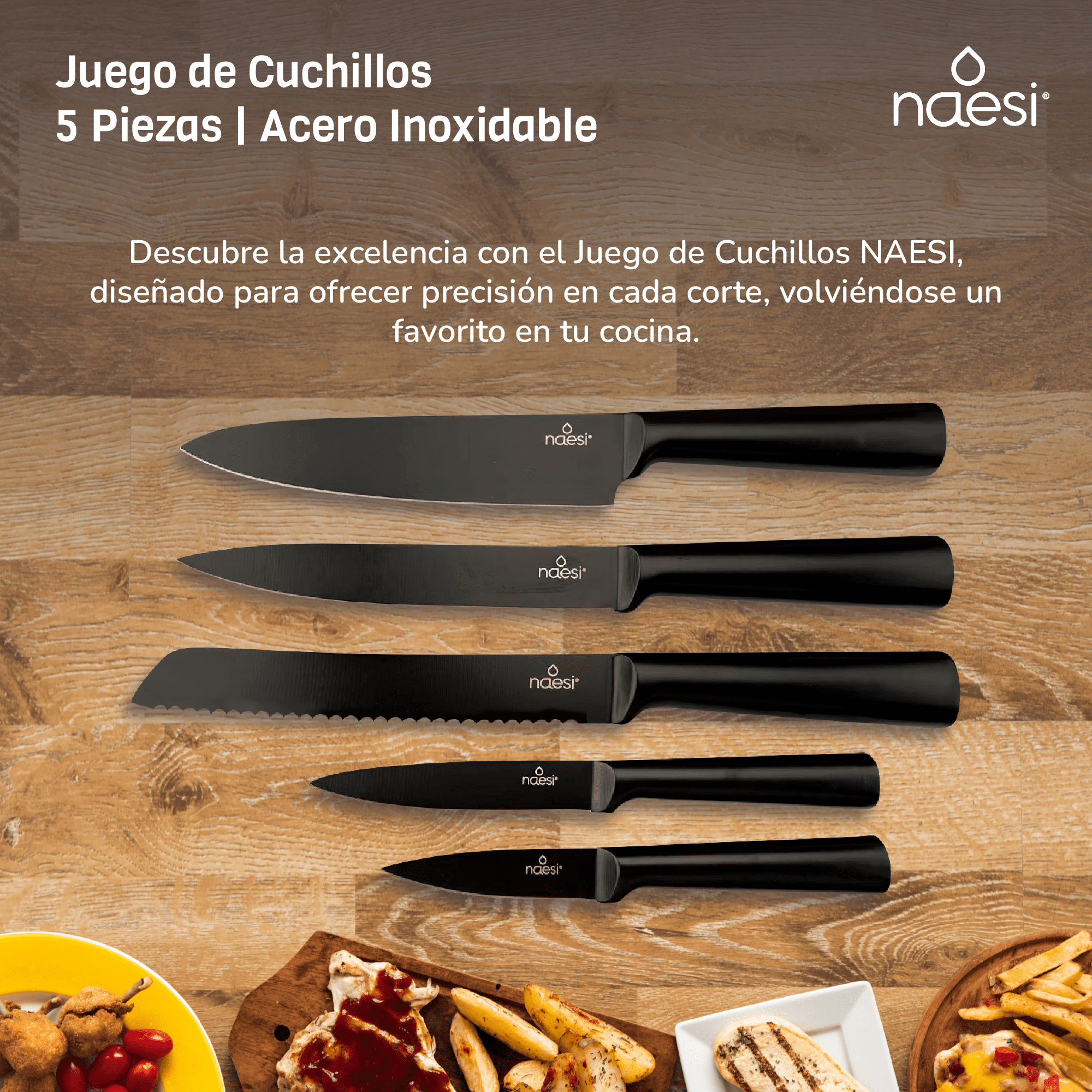 Foto 2 | Juego De Cuchillos De Cocina 6 Piezas Naesi 403 Negro
