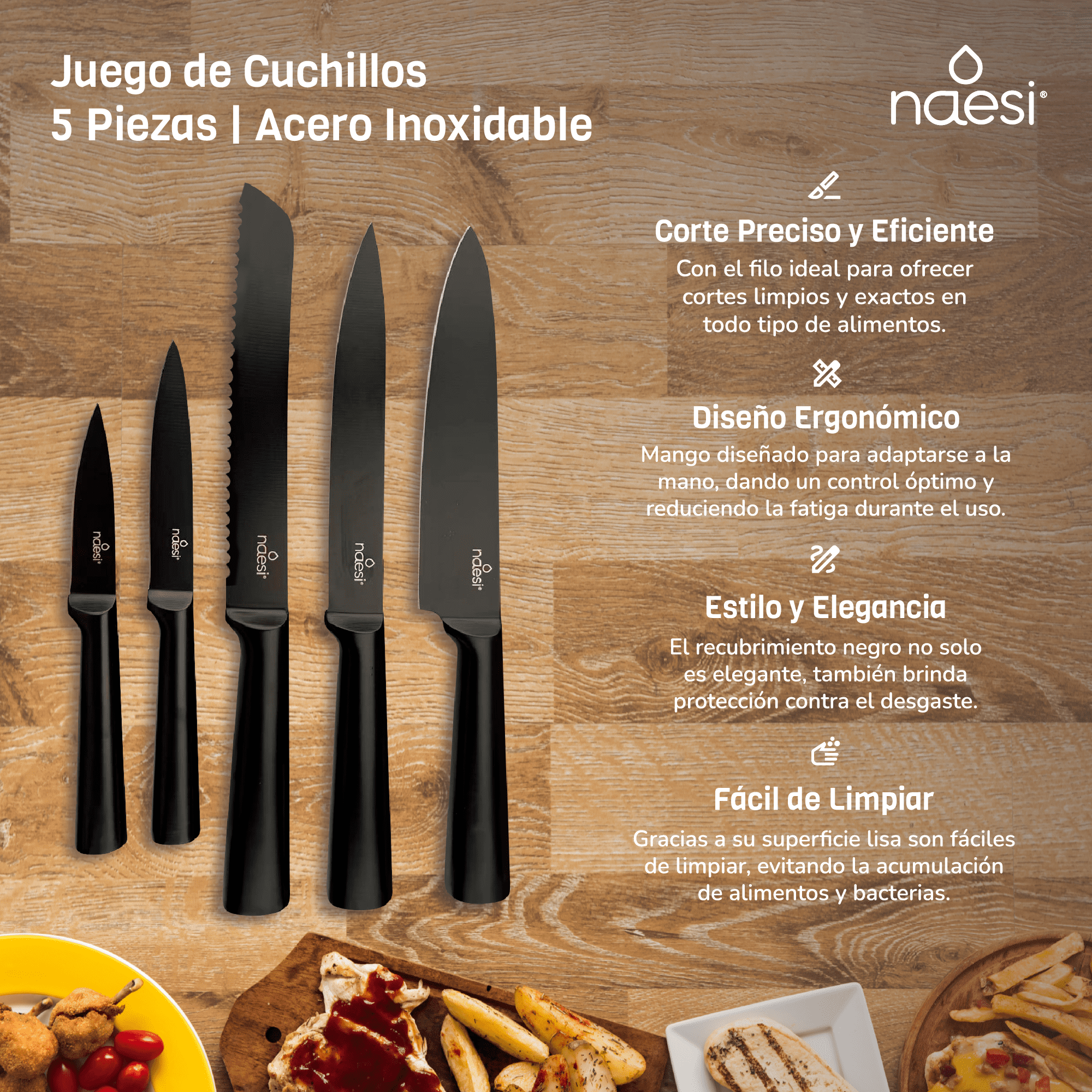 Foto 4 pulgar | Juego De Cuchillos De Cocina 6 Piezas Naesi 403 Negro