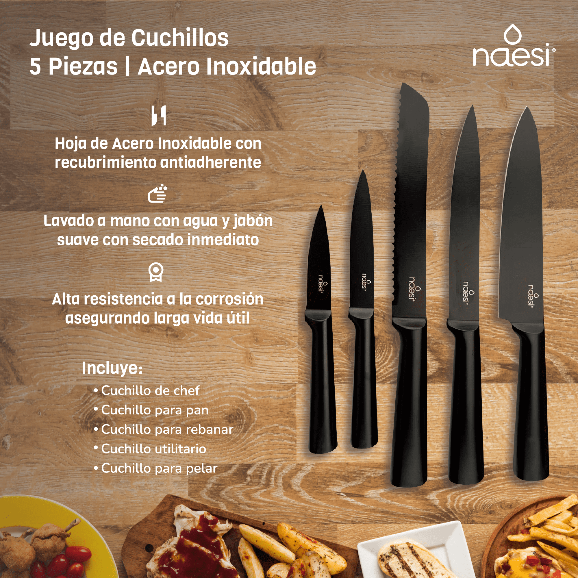 Foto 6 pulgar | Juego De Cuchillos De Cocina 6 Piezas Naesi 403 Negro