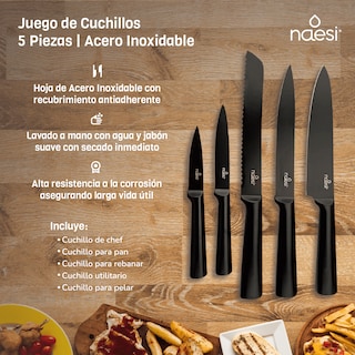 Foto 5 | Juego De Cuchillos De Cocina 6 Piezas Naesi 403 Negro