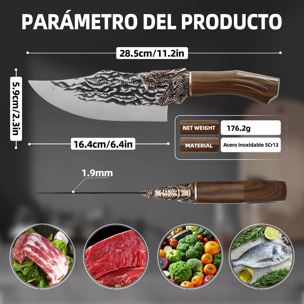 Foto 3 pulgar | Cuchillo De Cocina Profesional Forjado Con Cuchillo De Chef Marrón
