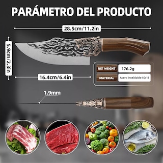 Foto 2 | Cuchillo De Cocina Profesional Forjado Con Cuchillo De Chef Marrón