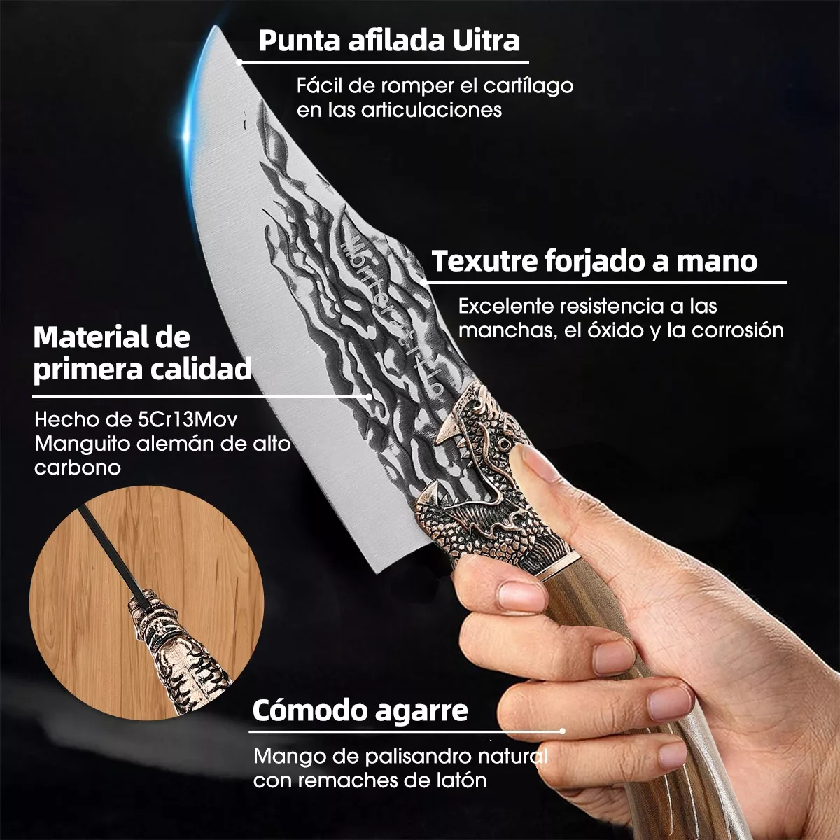 Foto 4 pulgar | Cuchillo De Cocina Profesional Forjado Con Cuchillo De Chef Marrón