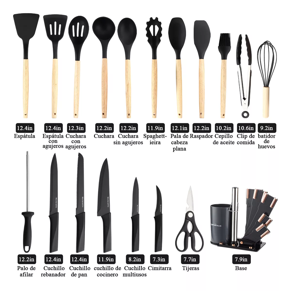 Foto 3 pulgar | Set: Cuchillos Y Utensilios De Cocina 39 Pzas Negro
