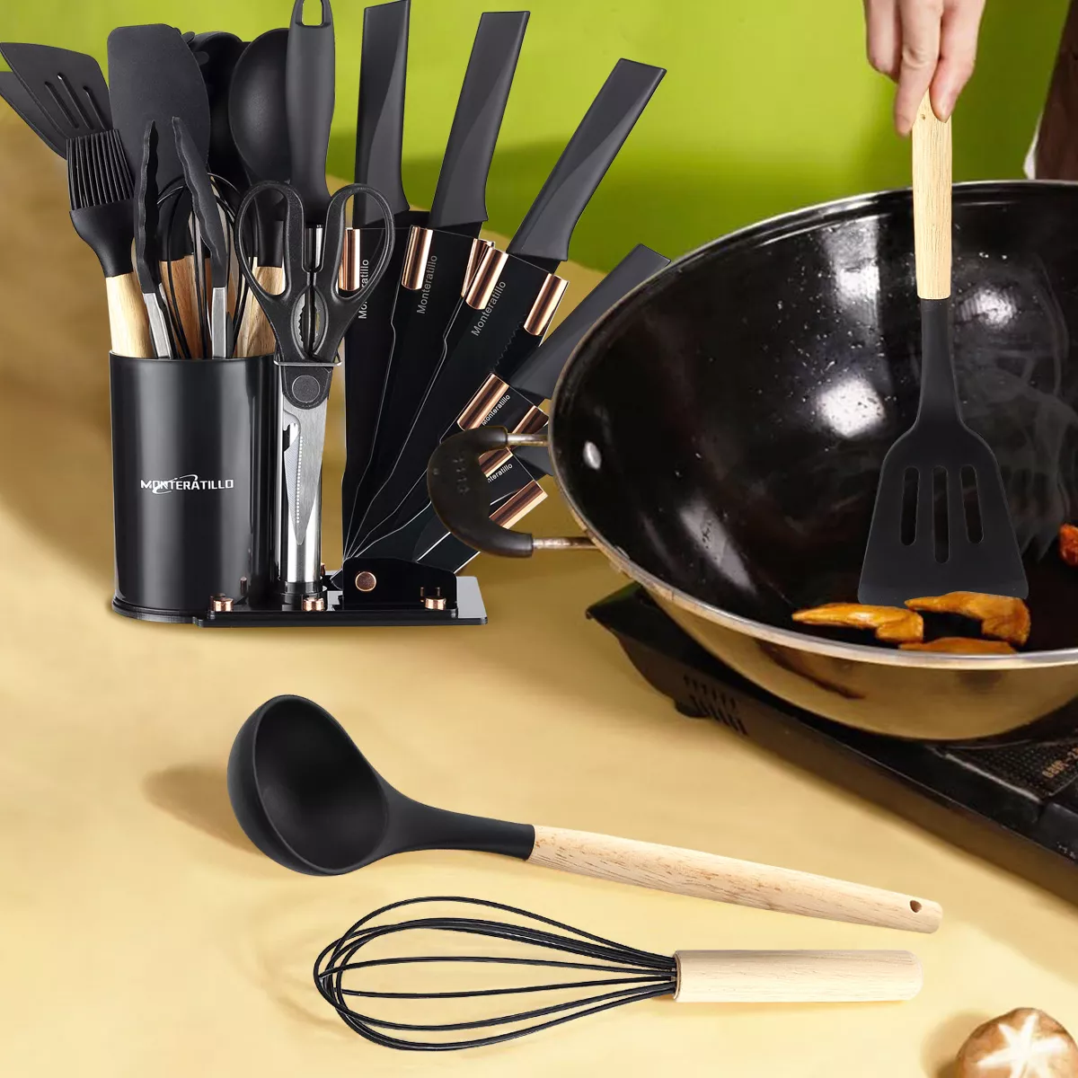 Foto 4 | Set: Cuchillos Y Utensilios De Cocina 39 Pzas Negro