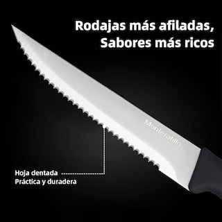 Foto 3 | Monteratillo Set De 6 Cuchillos Dentados Afilados Para Carne Plata Negro
