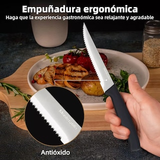 Foto 4 | Monteratillo Set De 6 Cuchillos Dentados Afilados Para Carne Plata Negro