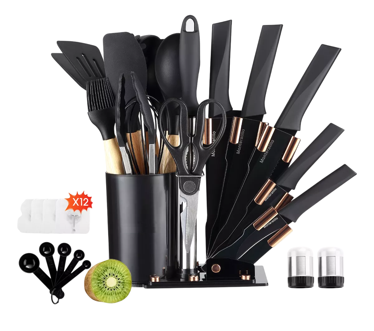 Set: Cuchillos Y Utensilios De Cocina 39 Pzas Negro