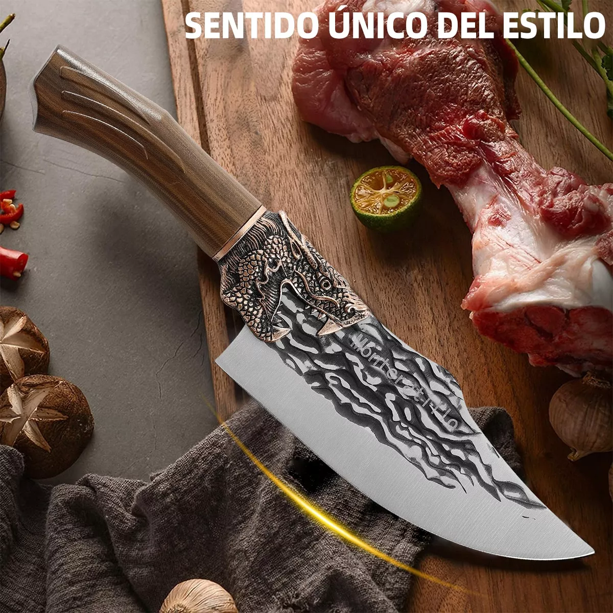 Foto 5 | Cuchillo De Cocina Profesional Forjado Con Cuchillo De Chef Marrón