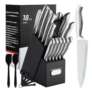 Foto 1 | Juego De Cuchillos De Cocina De 18 Piezas Con Base De Madera Plata Negro