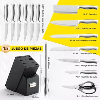 Foto 2 | Juego De Cuchillos De Cocina De 18 Piezas Con Base De Madera Plata Negro