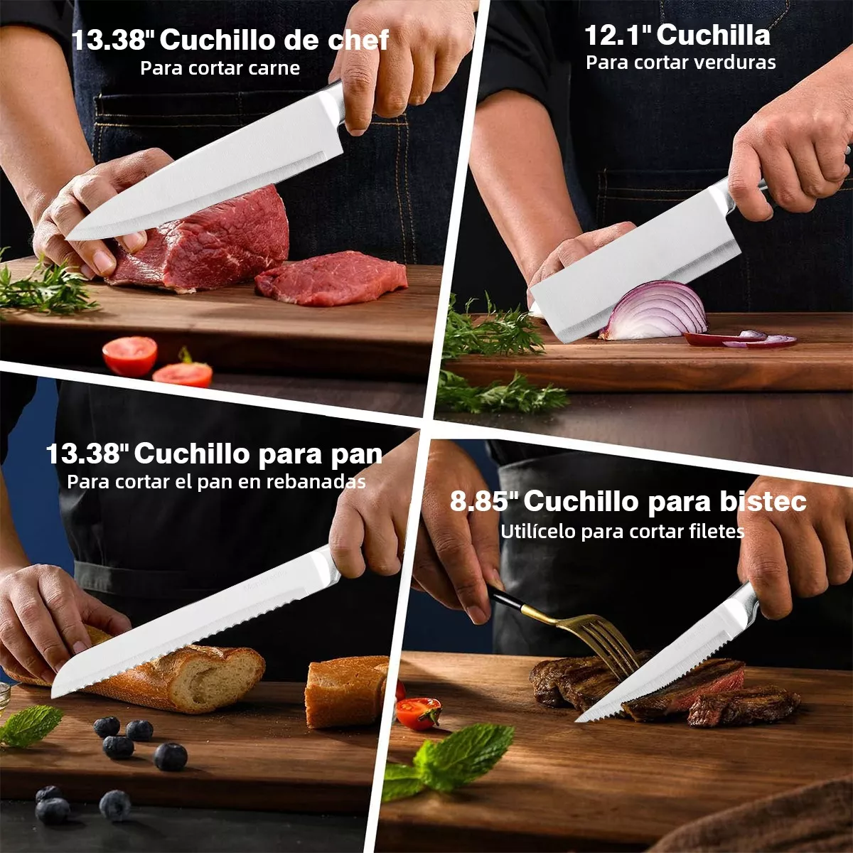 Foto 5 pulgar | Juego De Cuchillos De Cocina De 18 Piezas Con Base De Madera Plata Negro