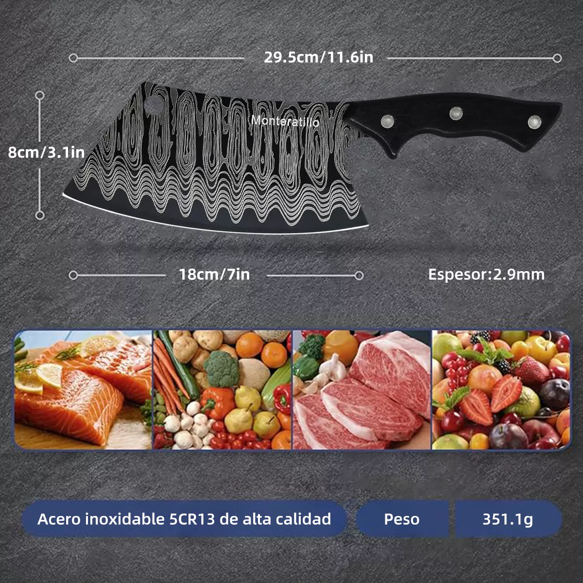 Foto 3 pulgar | Cuchillo Profesional Con Mango Ergonómico Negro