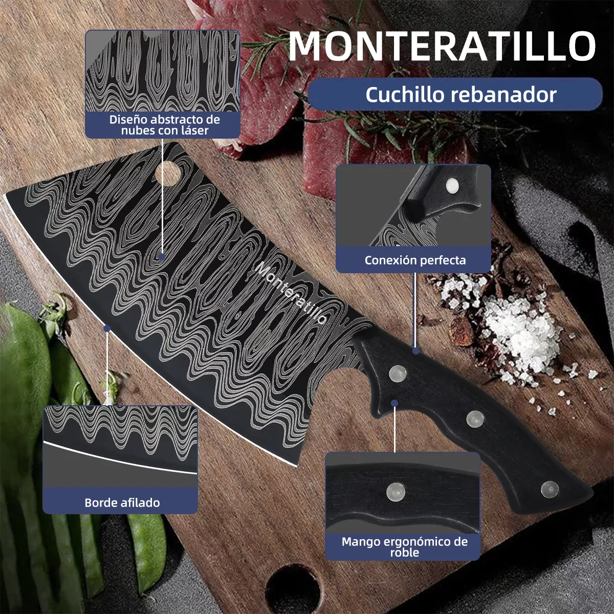 Foto 4 pulgar | Cuchillo Profesional Con Mango Ergonómico Negro