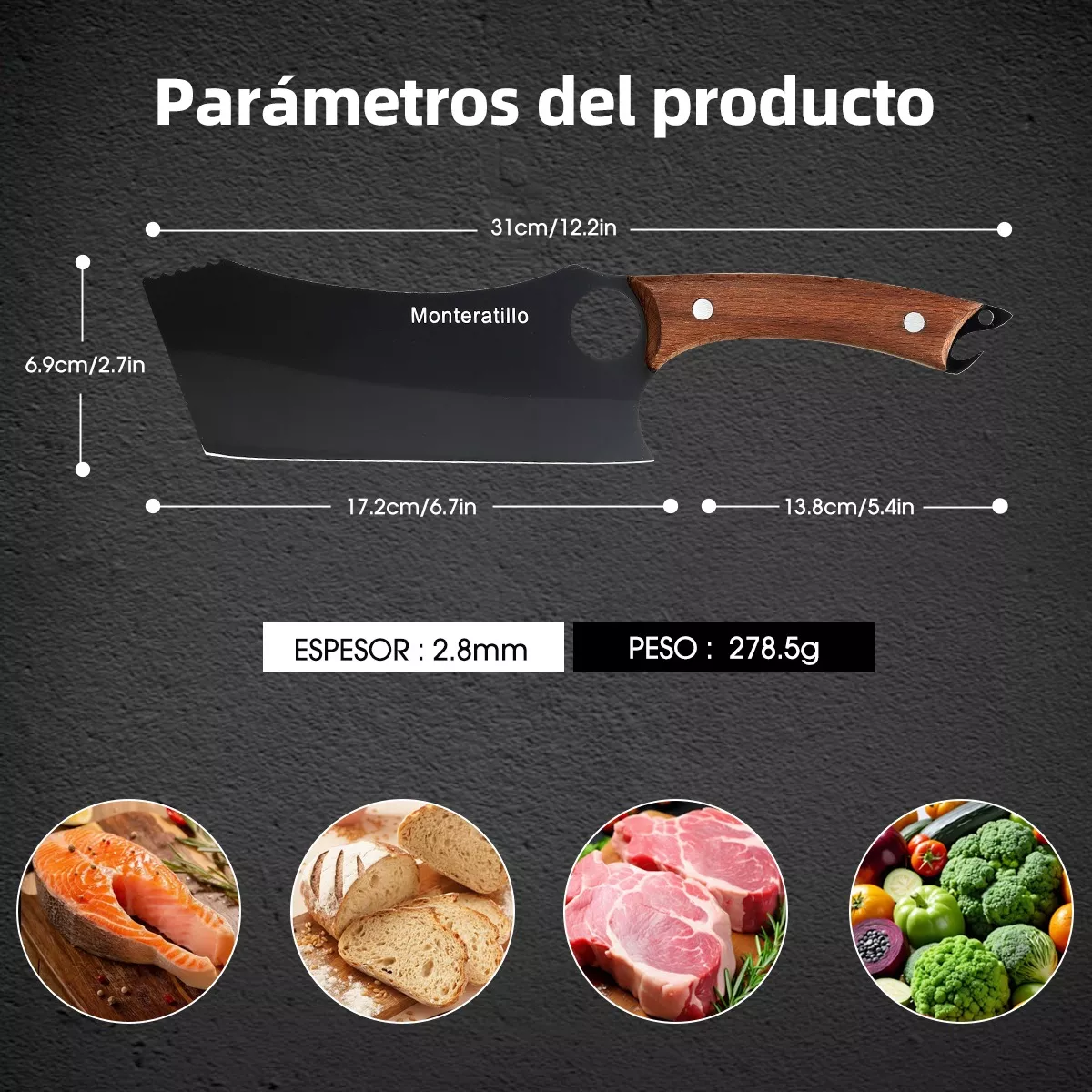 Foto 2 | Cuchillo De Chef Curvo Profesional Monteratillo Con Anilla Marrón Oscuro