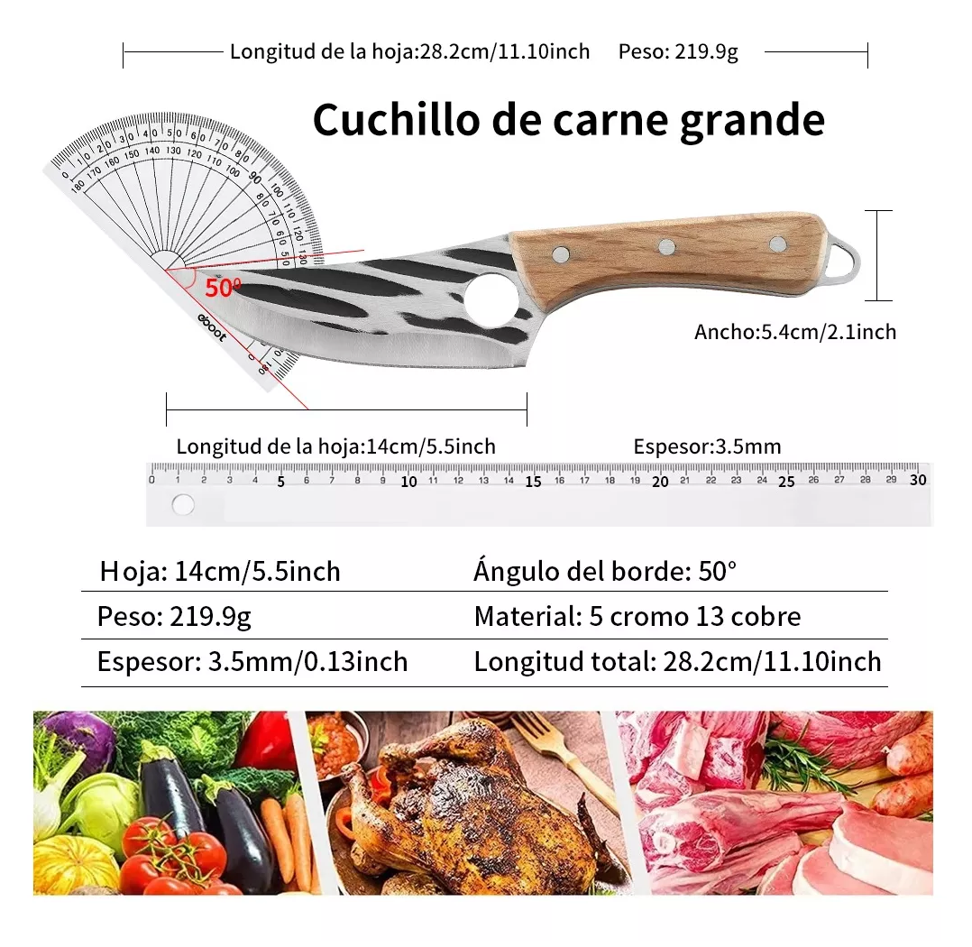 Foto 3 pulgar | Cuchillo Chef De Cocina Forjado A Mano Con Funda De Cuero, Marrón