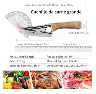 Foto 2 | Cuchillo Chef De Cocina Forjado A Mano Con Funda De Cuero, Marrón