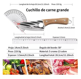 Foto 2 | Cuchillo Chef De Cocina Forjado A Mano Con Funda De Cuero, Marrón