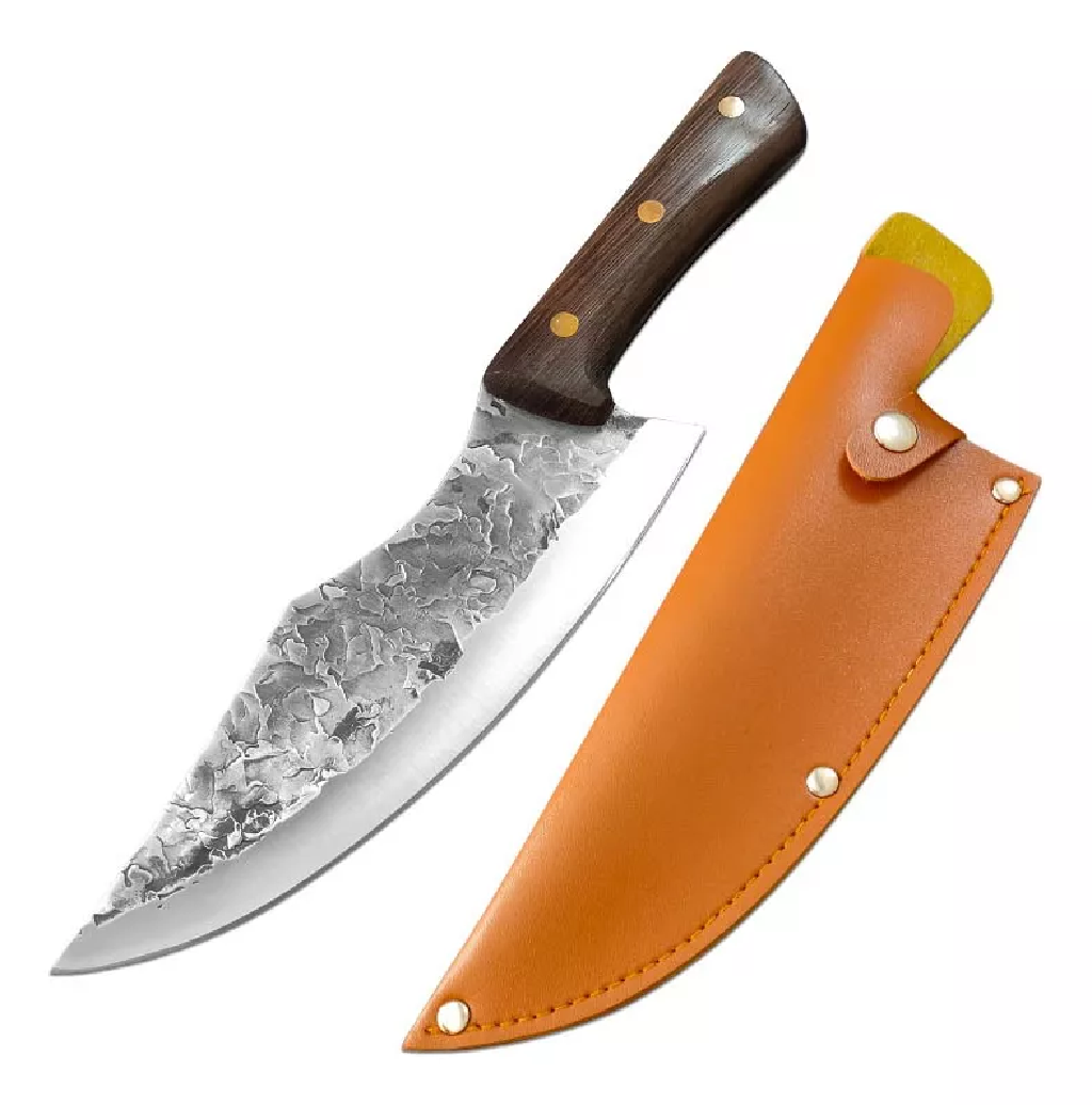 Cuchillo Chef De Cocina Profesional De Acero Forjado A Mano Cafe Naranja Estuche